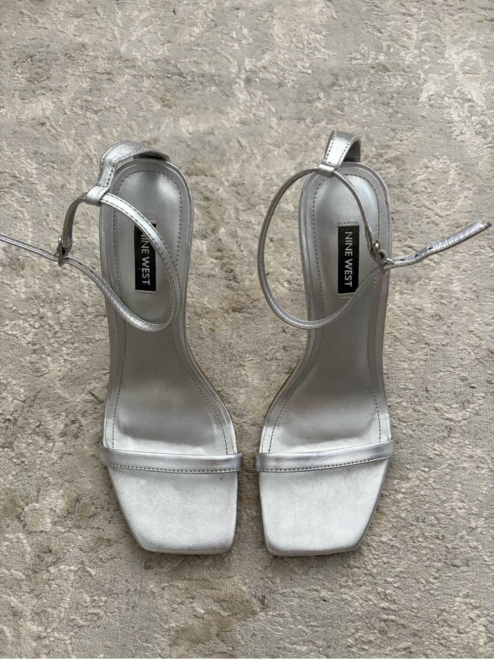 Nine West Metallic Silver Square-Toe Ankle-Strap Sandals